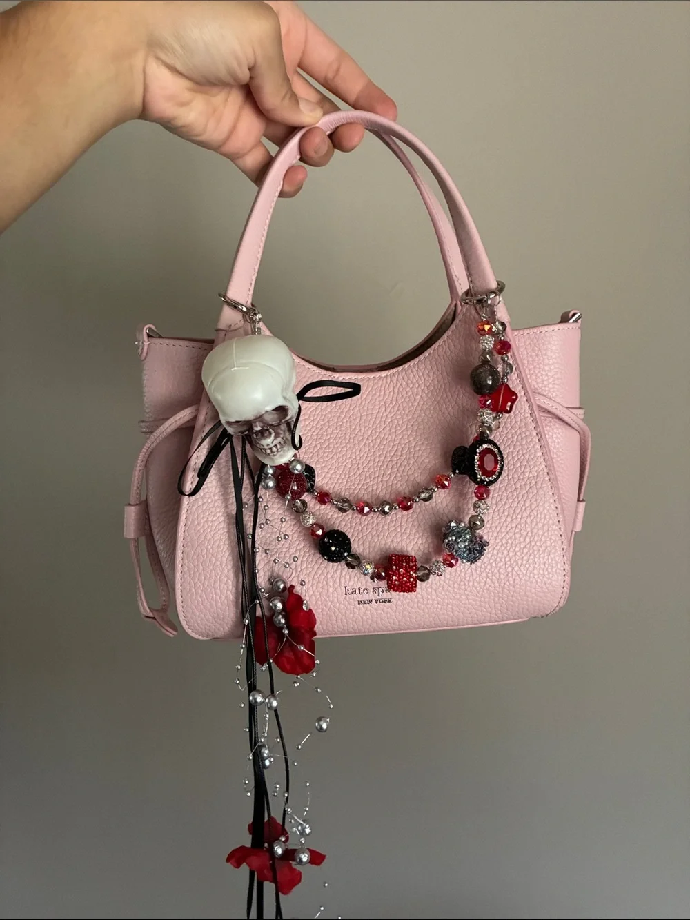 Red and Black Skull Beaded Bag Chain